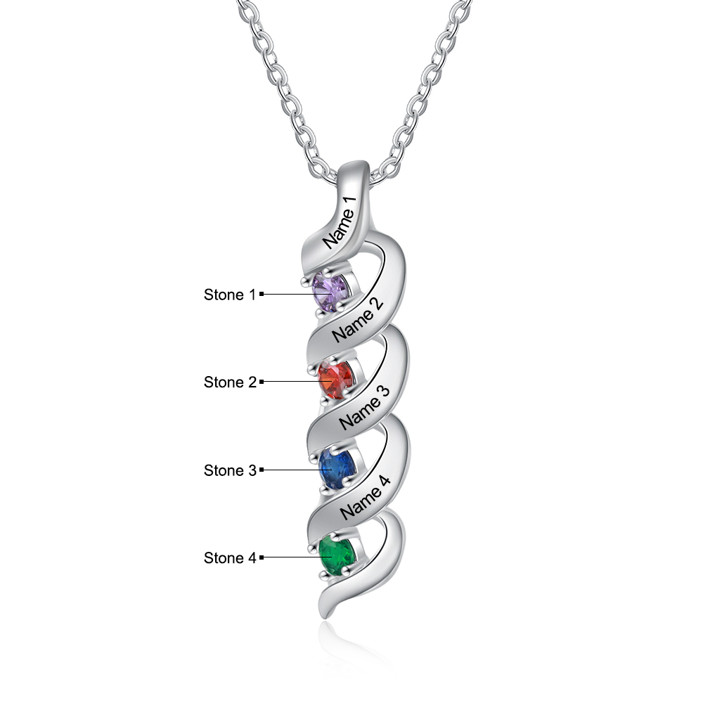 Personalised Necklace Cascading Pendant with 4 Birthstones Engraving 4 Names Gifts for Her-Jessemade AU