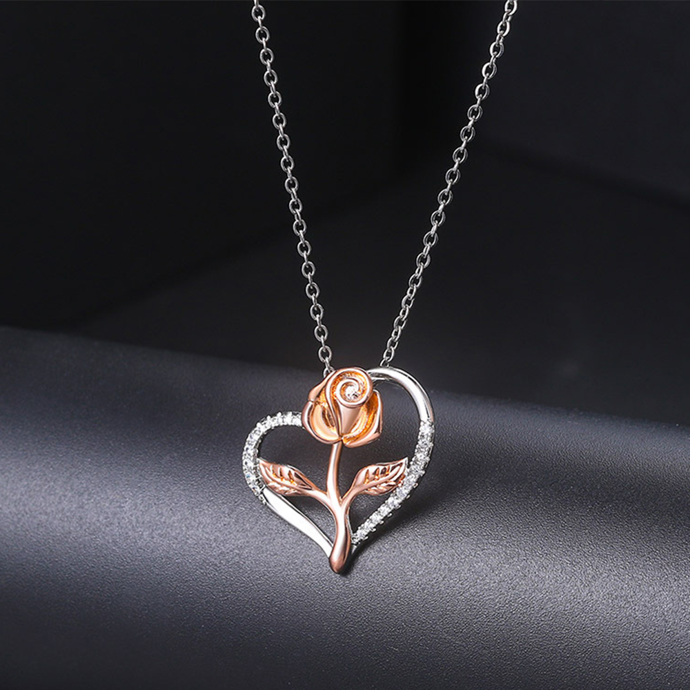 Silver Colour Rose Necklace-Jessemade AU