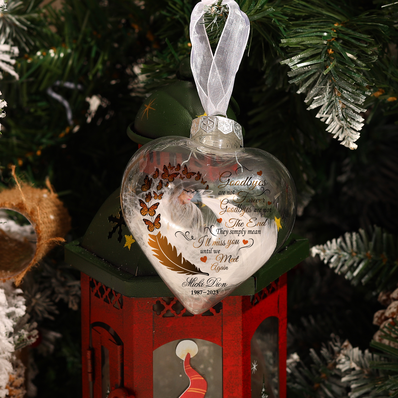 Heart Christmas Memorial Ornaments Custom Name & Date & Photo Feather Ornament Commemorate Deceased Loved Ones - Goodbyes Are Not Forever-Jessemade AU