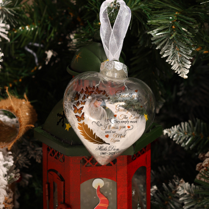 Heart Christmas Memorial Ornaments Custom Name & Date & Photo Feather Ornament Commemorate Deceased Loved Ones - Goodbyes Are Not Forever-Jessemade AU