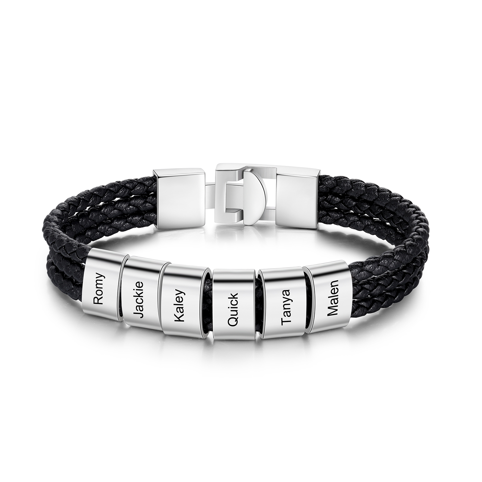 Personalised Braided Leather Bracelet Engraved 6 Names Men's Bracelet Gifts For Him-Jessemade AU