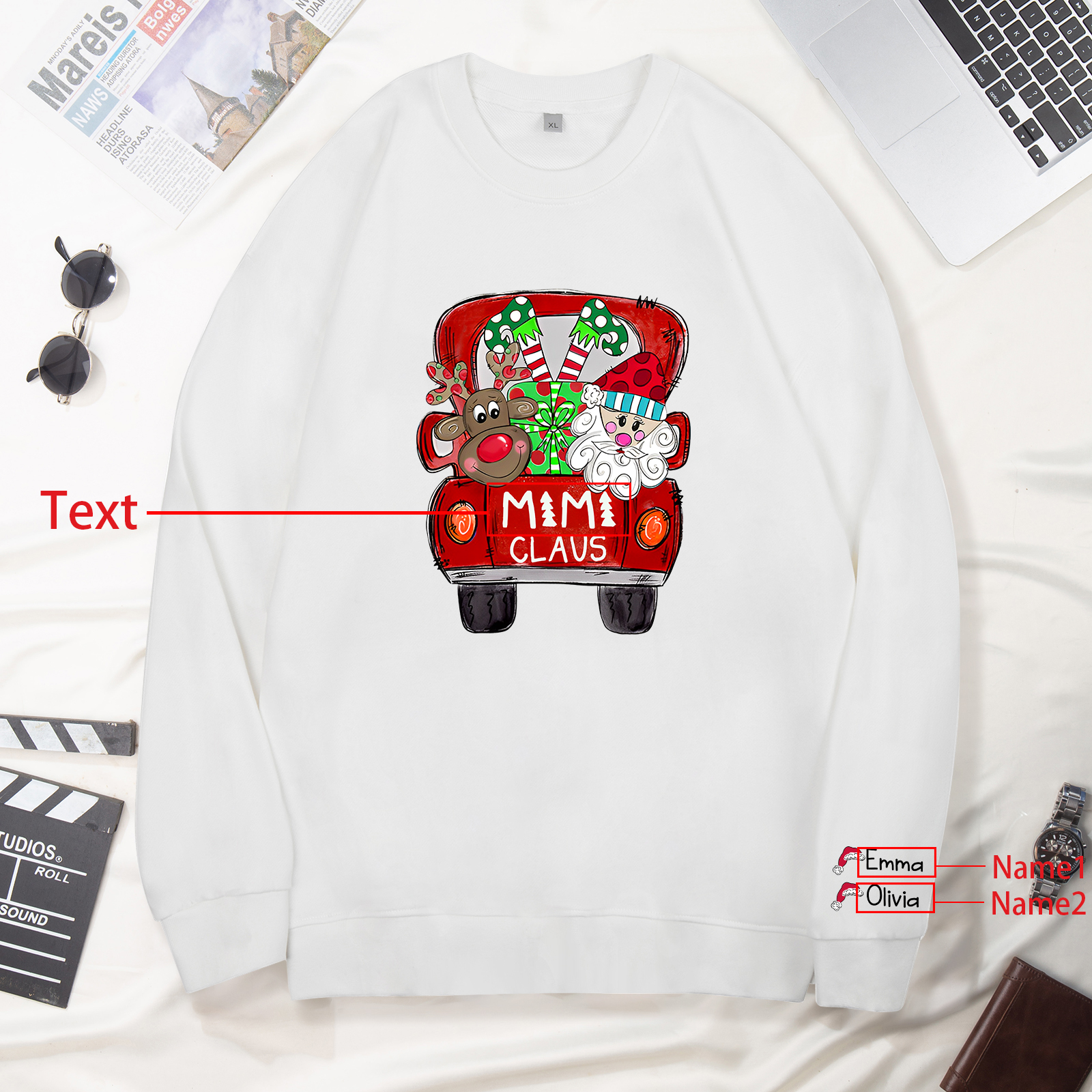 2 Names - Personalised Christmas Sweatshirt Custom Name & Text Sweatshirt Mimi Claus Sweatshirt Gift for Family -Jessemade AU