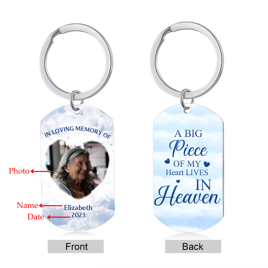 Memorial Photo Keychain Custom Name & Date Keyring Personalised Keychains - A Big Piece of My Heart Lives in Heaven-Jessemade AU