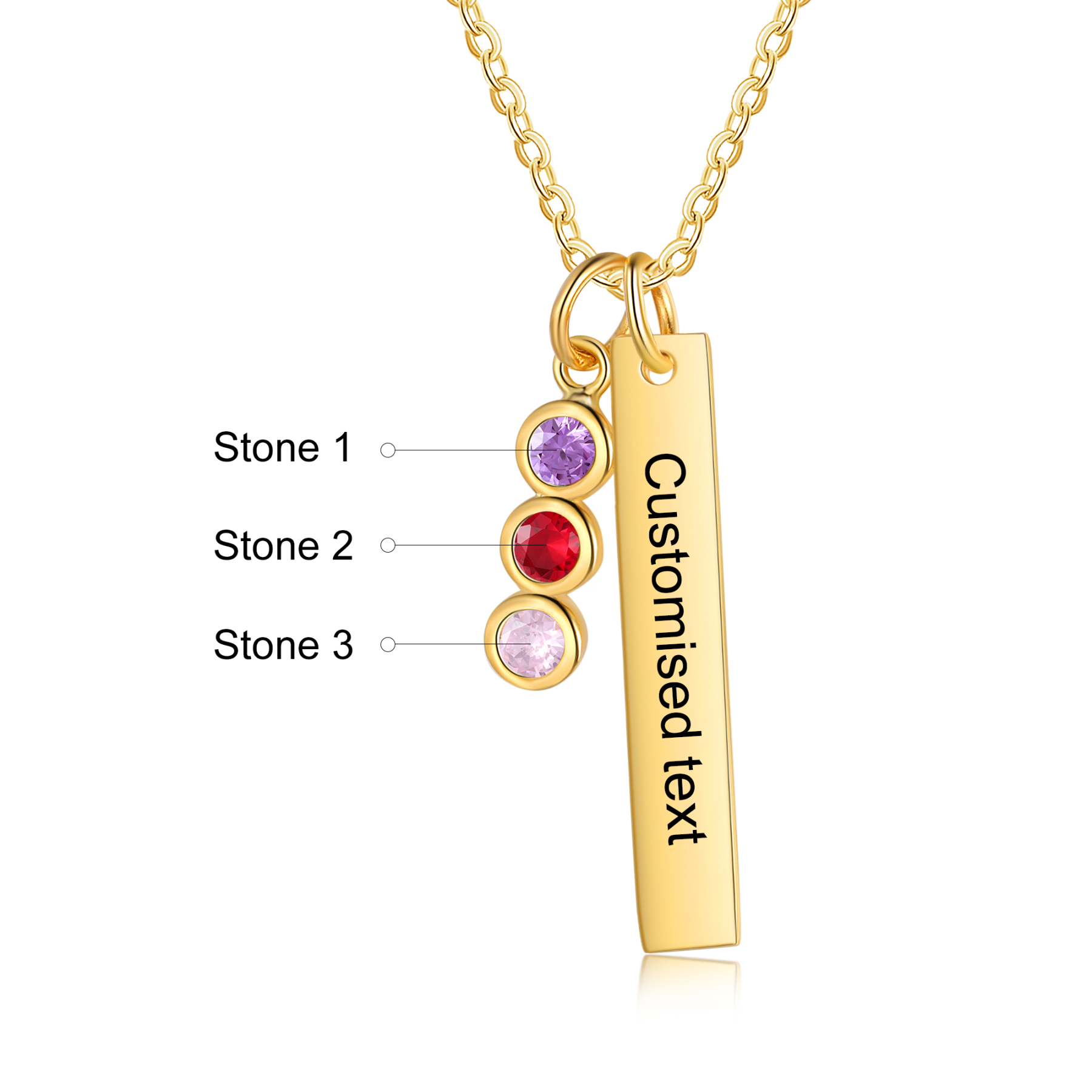 Personalised Bar Pendant Necklace Custom 3 Birthstones & 1 Text Necklace Birthday Gift for Her-Jessemade AU
