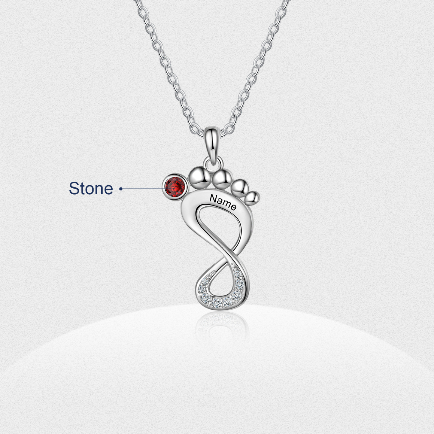 Personalised Baby Foot Necklace With 1 Birthstone Engraved Family Name Gift For Mother-Jessemade AU