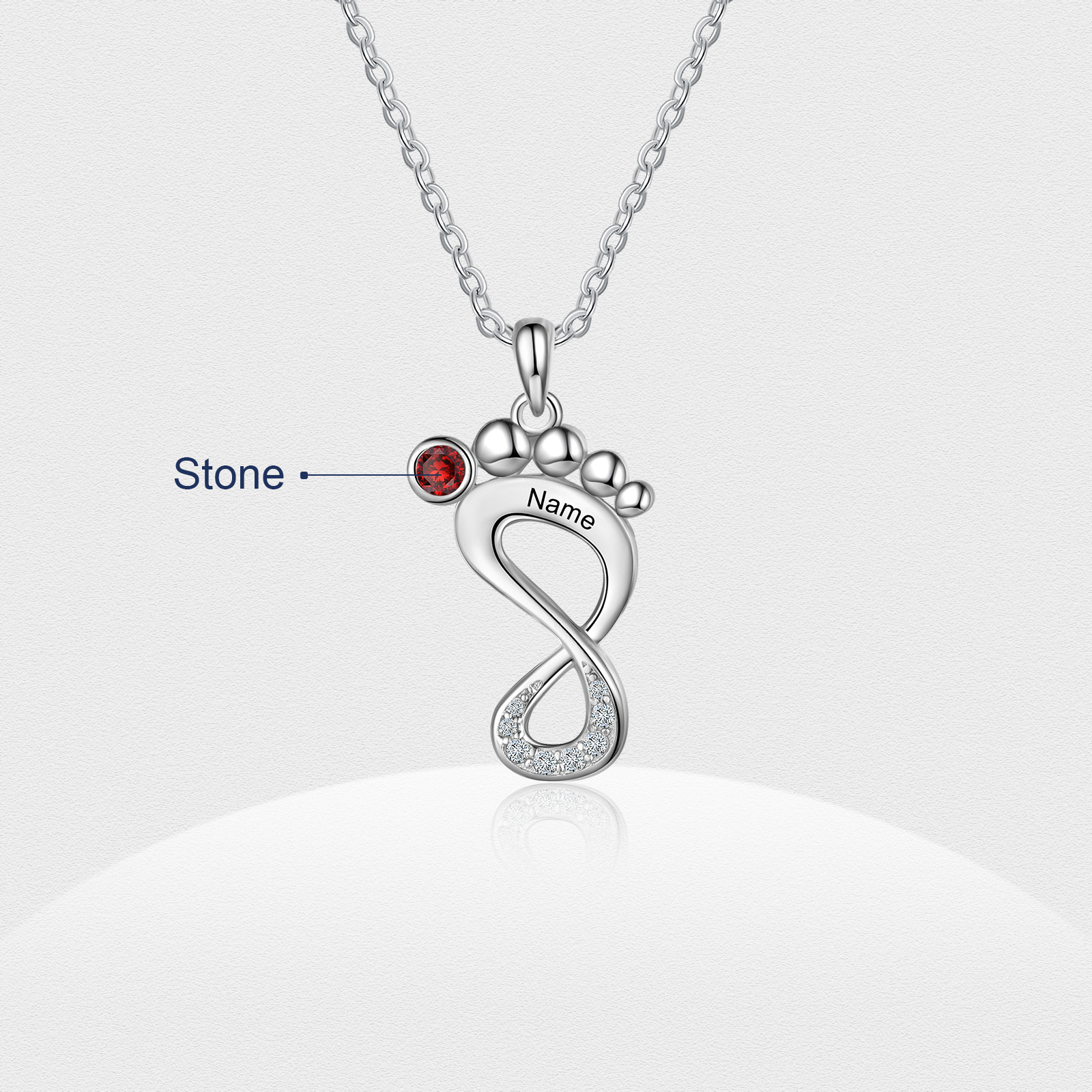 Personalised Baby Foot Necklace With 1 Birthstone Engraved Family Name Gift For Mother-Jessemade AU