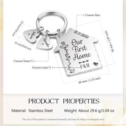 Our First Home Keychain Custom 2 Names & Letters & Date Keyring Stainless Steel Personalised Gift for Couples-Jessemade AU