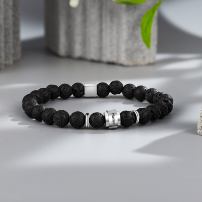 Personalised Lava Rock Bracelet with 1 Name Men's Bracelet Gifts For Him-Jessemade AU