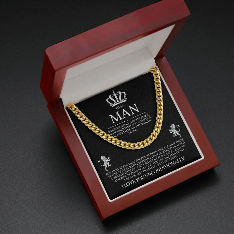 To My Man-Cuban Link Chain Necklace Promise Necklace Gift Set "You are The Man of My Dreams"-Jessemade AU