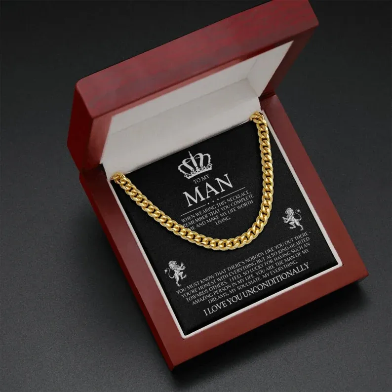 To My Man-Cuban Link Chain Necklace Promise Necklace Gift Set "You are The Man of My Dreams"-Jessemade AU