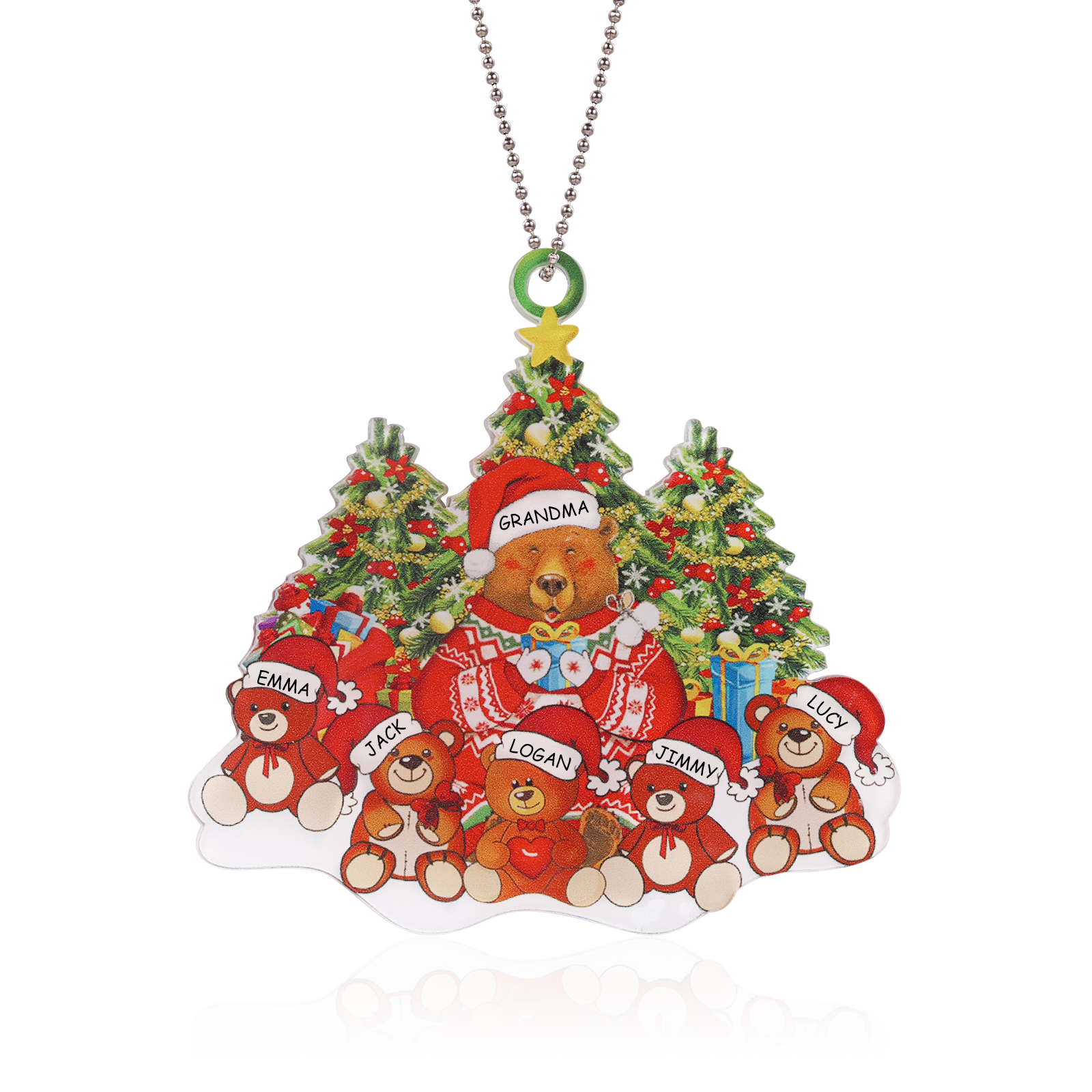 6 Names - Personalised Acrylic Christmas Bear Ornaments Customised Text & Name Xmas Pendant Gifts for Family-Jessemade AU