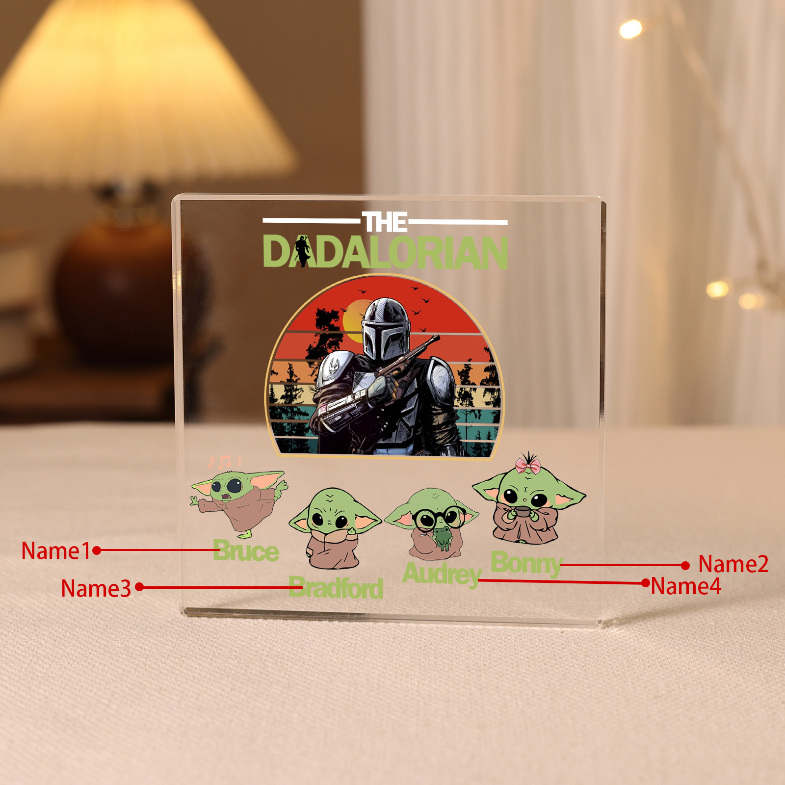 4 Names - Personalised "The Dadalorian" Acrylic Square Keepsake Custom Baby Yoda Rectangle Plaque Father's Day Gifts-Jessemade AU
