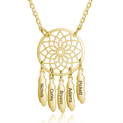 Personalised Retro Dream Catcher Necklace Engraved 5 Names Gift For Women-Jessemade AU