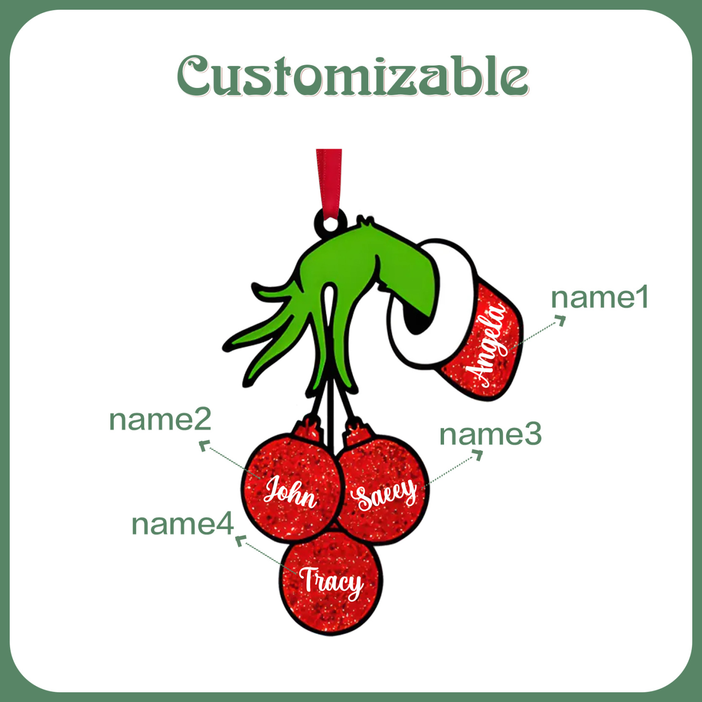 4 Names - Personalised Wooden Christmas Ornaments Customised Name Grinch Christmas Ornament Gifts for Family Friends-Jessemade AU