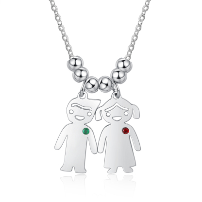 Personalised Kids Charm Necklace With 2 Birthstones Engraved Names Gift For Mother-Jessemade AU