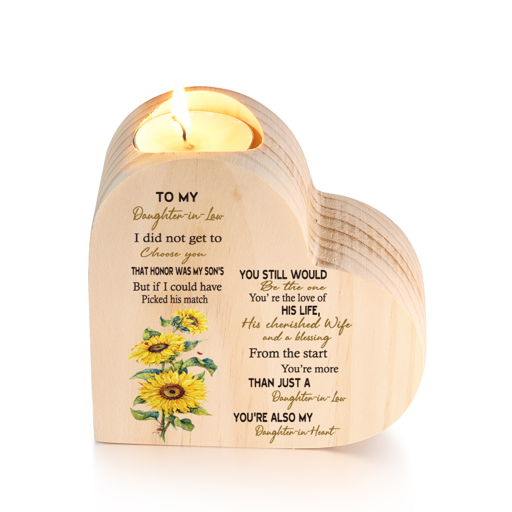 To My Daughter-in-law-Wooden Heart Candle Holder Sunflowers Candlesticks "You still would be the one"-Jessemade AU