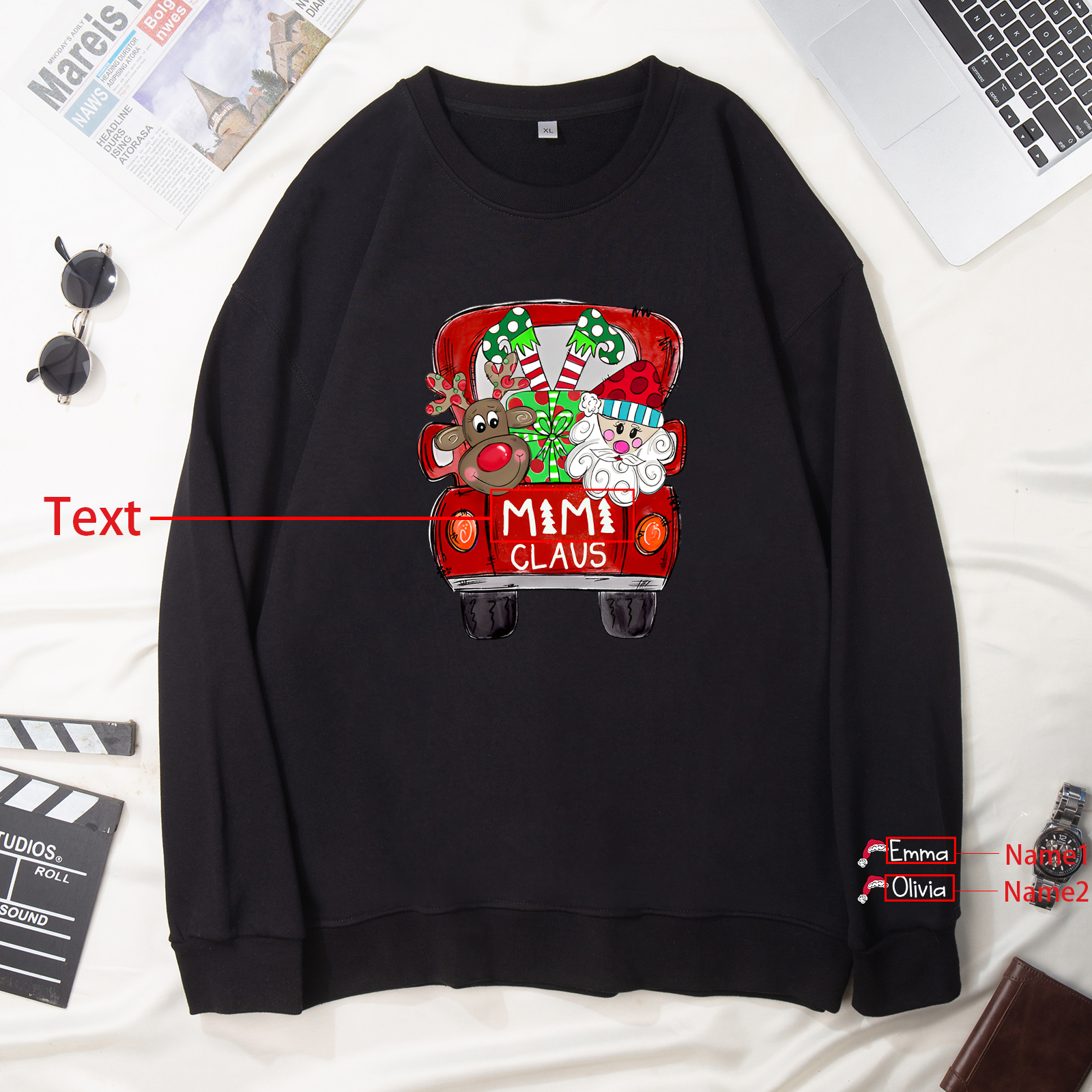 2 Names - Personalised Christmas Sweatshirt Custom Name & Text Sweatshirt Mimi Claus Sweatshirt Gift for Family -Jessemade AU