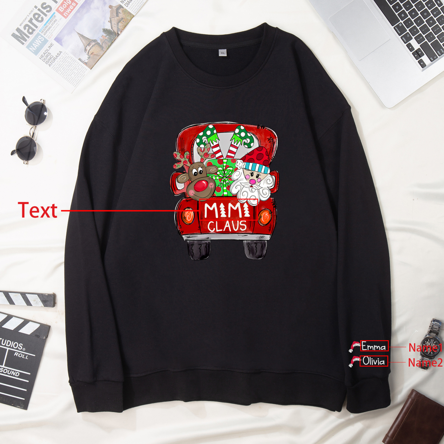 2 Names - Personalised Christmas Sweatshirt Custom Name & Text Sweatshirt Mimi Claus Sweatshirt Gift for Family -Jessemade AU