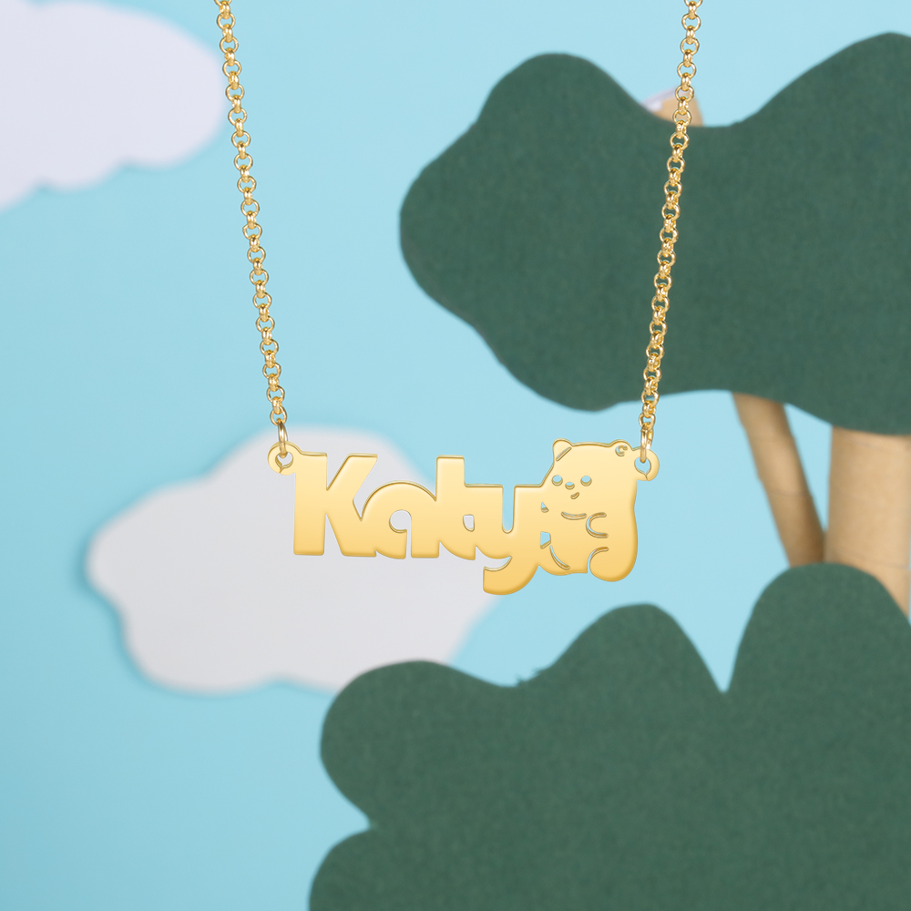 Personalised Name Necklace Custom Name Bear Necklace for Kids