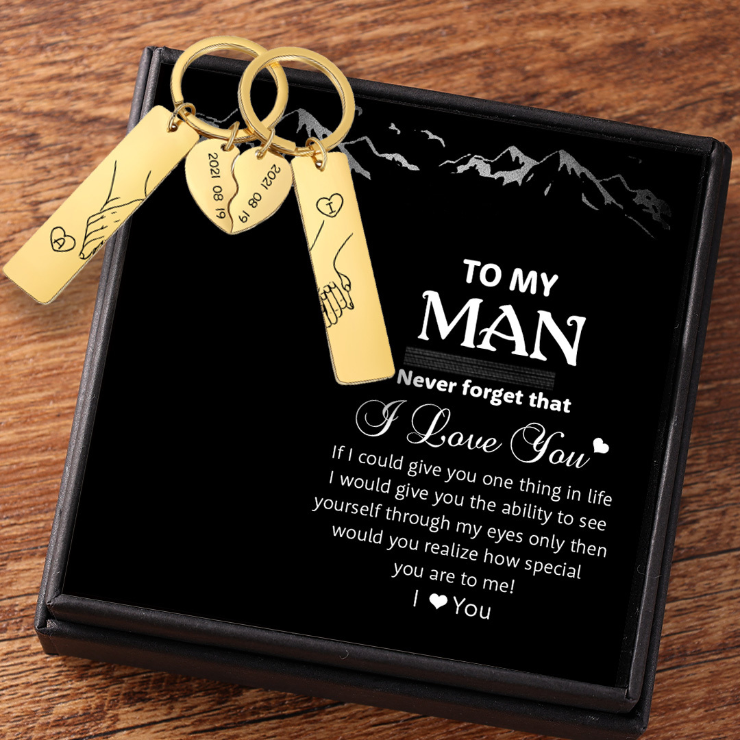 Personalised Hand in Hand Couple Keychain Set Engrave Name Matching Couple Gifts-Jessemade AU