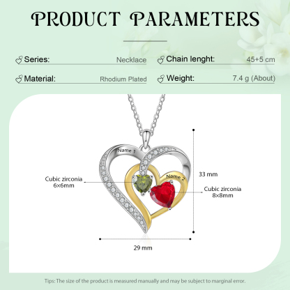 Personalised Intertwined Heart Pendant Necklace Custom 2 Birthstones & 2 Names Necklace Gifts for Her-Jessemade AU