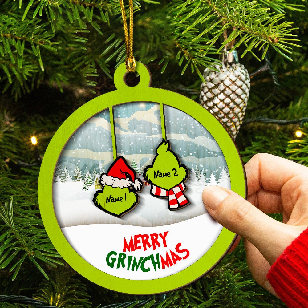 Merry Grinchmas Family Ornament Custom 2 Names Wooden Ornament-Jessemade AU