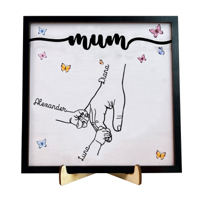 3 Names - Personalised Wooden Plaque Holding Mum's Hand Desktop Decorations Wooden Sign With Stand-Jessemade AU
