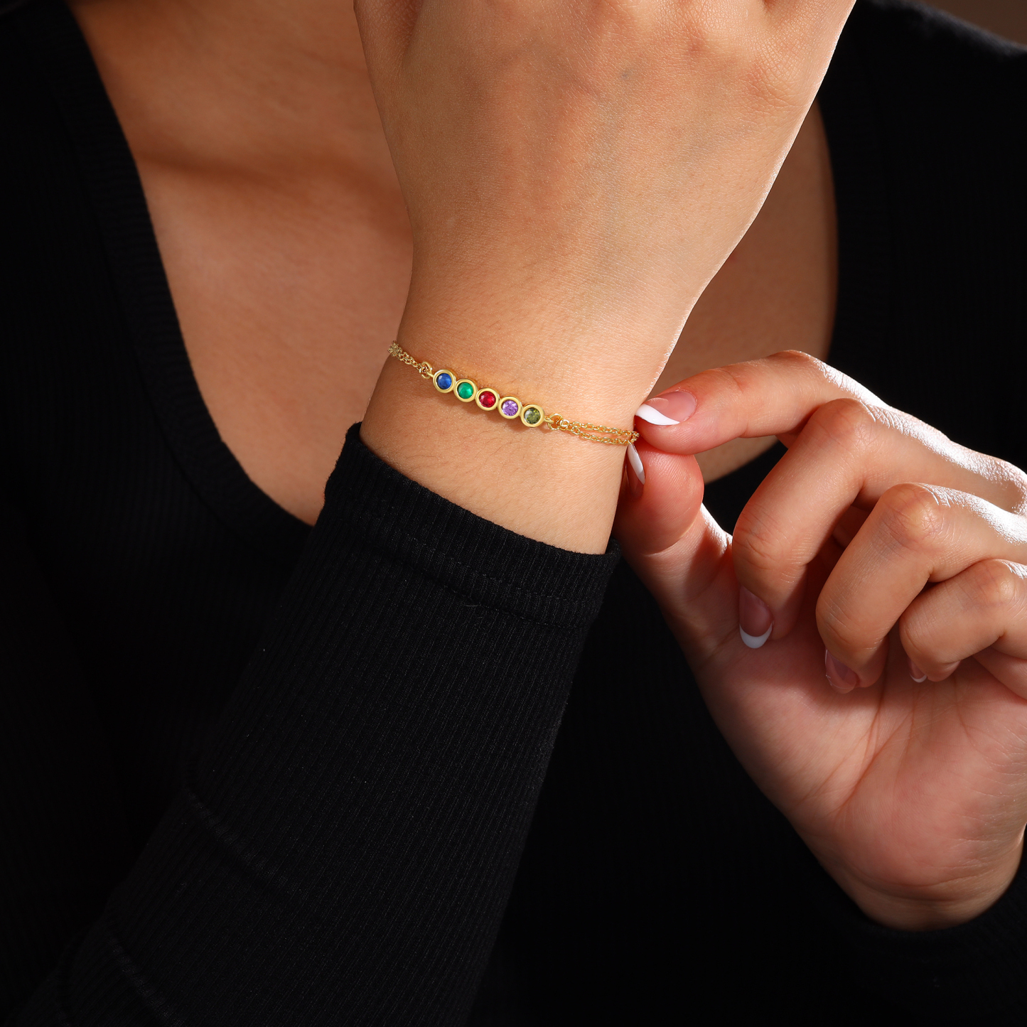 Personalised Bracelet Custom 5 Birthstones Adjustable Bracelet Gifts for Ladies Girls-Jessemade AU