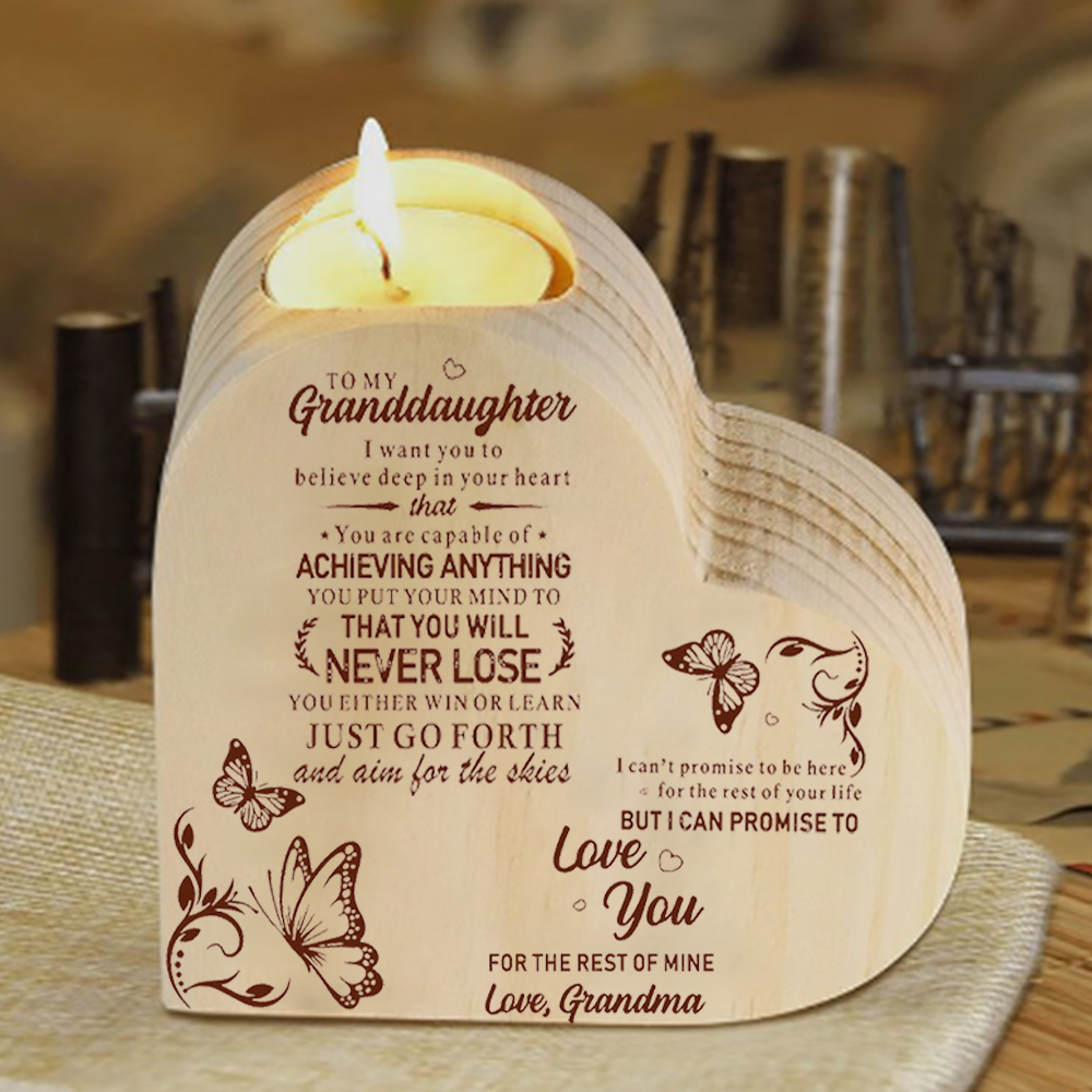 To My Granddaughter Wooden Heart Candle Holder "believe deep in your heart"-Jessemade AU