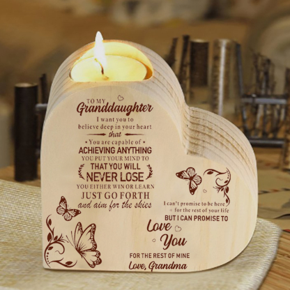 To My Granddaughter Wooden Heart Candle Holder "believe deep in your heart"-Jessemade AU