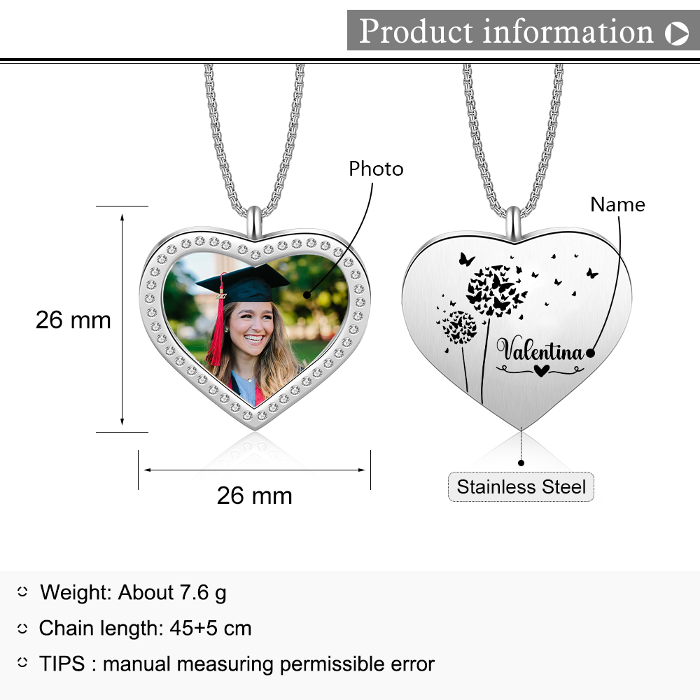 Personalised Graduation Necklace Custom Name & Photo Heart Pendant Necklace Gift for Her-Jessemade AU