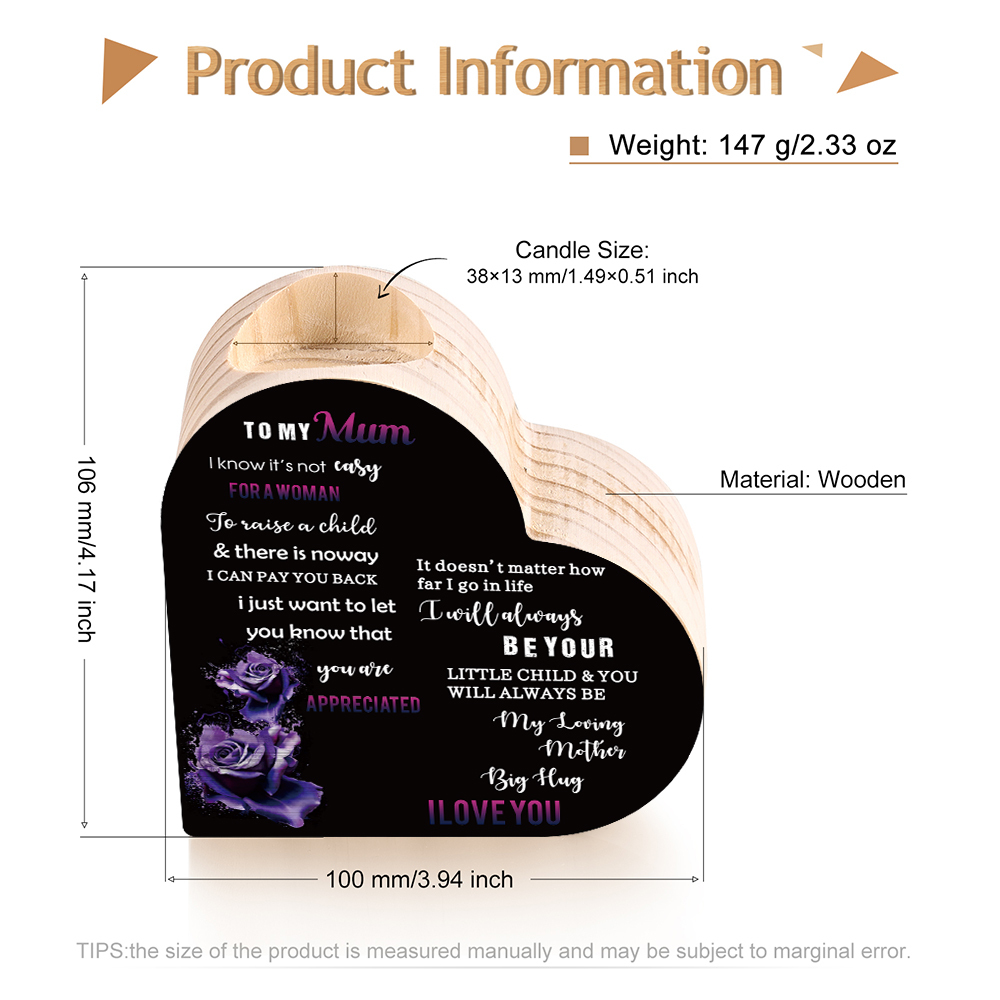 To My Mum-Wooden Heart Candle Holder Flower Candlesticks "no way I can pay you back" Gifts For Mother-Jessemade AU