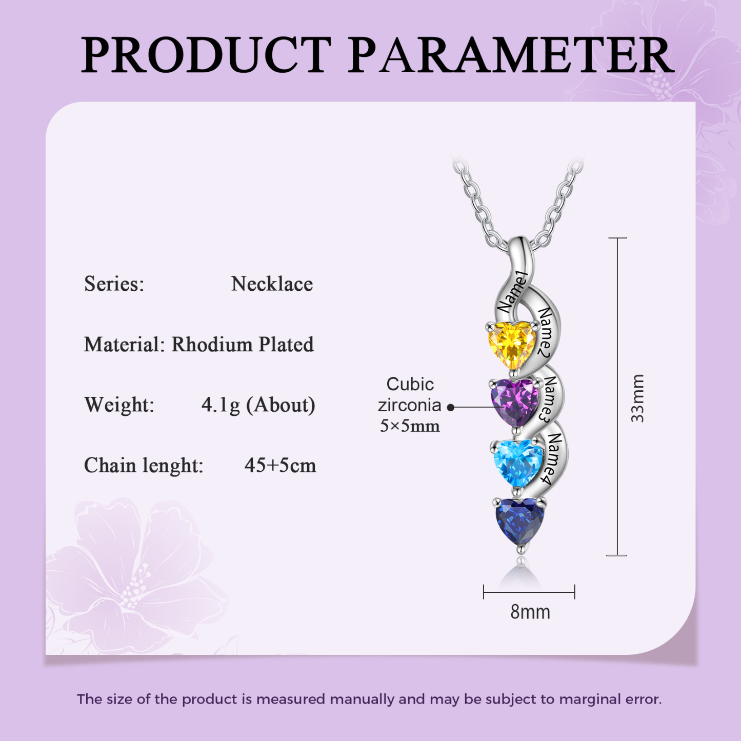 Custom Heart Birthstone Jewelry Set Necklace Bracelet for Family Personalised with 4 Names 4 Birthstones-Jessemade AU