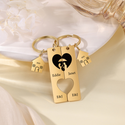 Personalised Couple Keychain Custom 2 Names & Letters & Years Metal Keyring Heart Matching Keychains for Couples-Jessemade AU