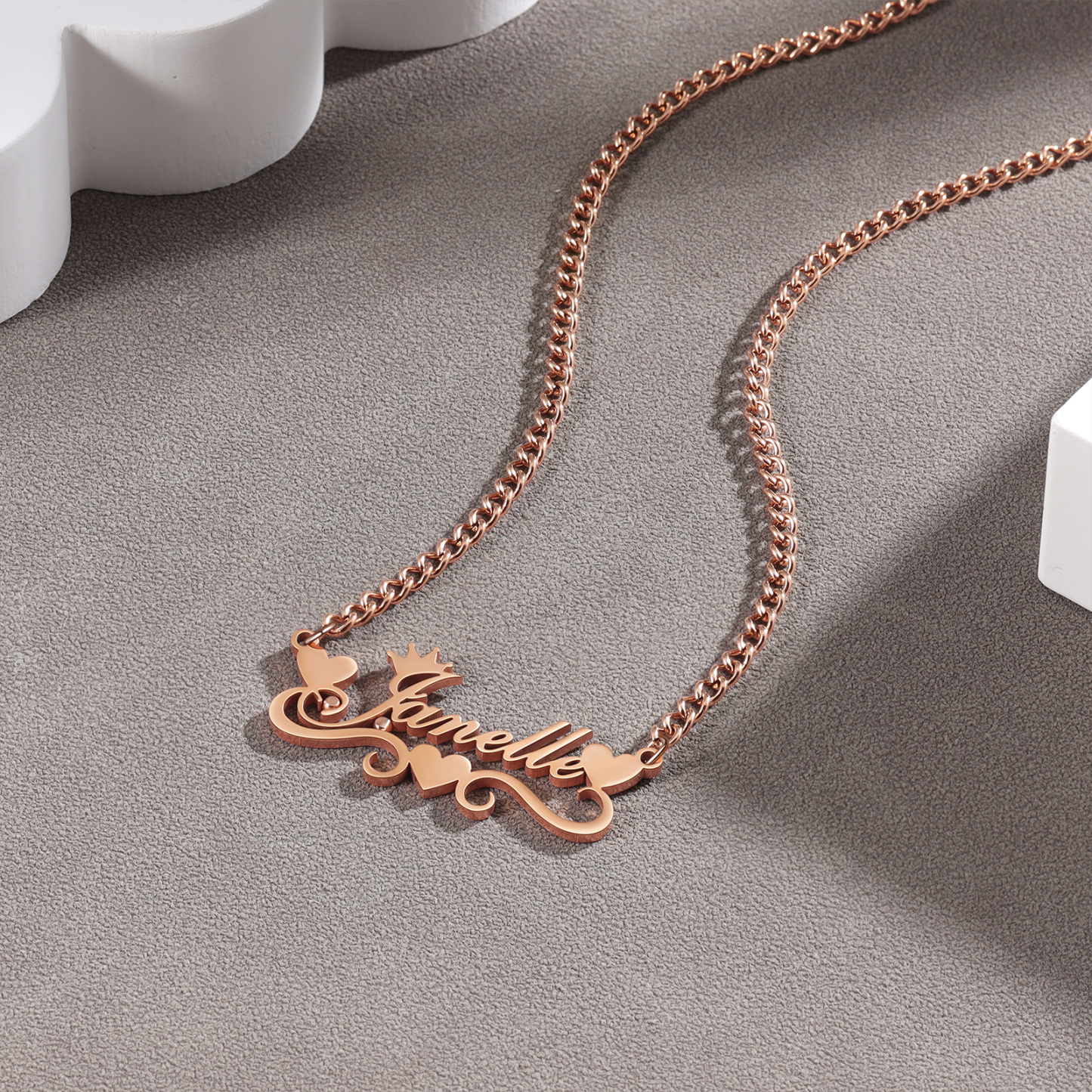 Crown Name Necklace Personalised One Name 925 Sterling Silver Hearts Necklace-Jessemade AU