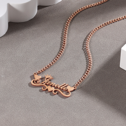 Crown Name Necklace Personalised One Name 925 Sterling Silver Hearts Necklace-Jessemade AU