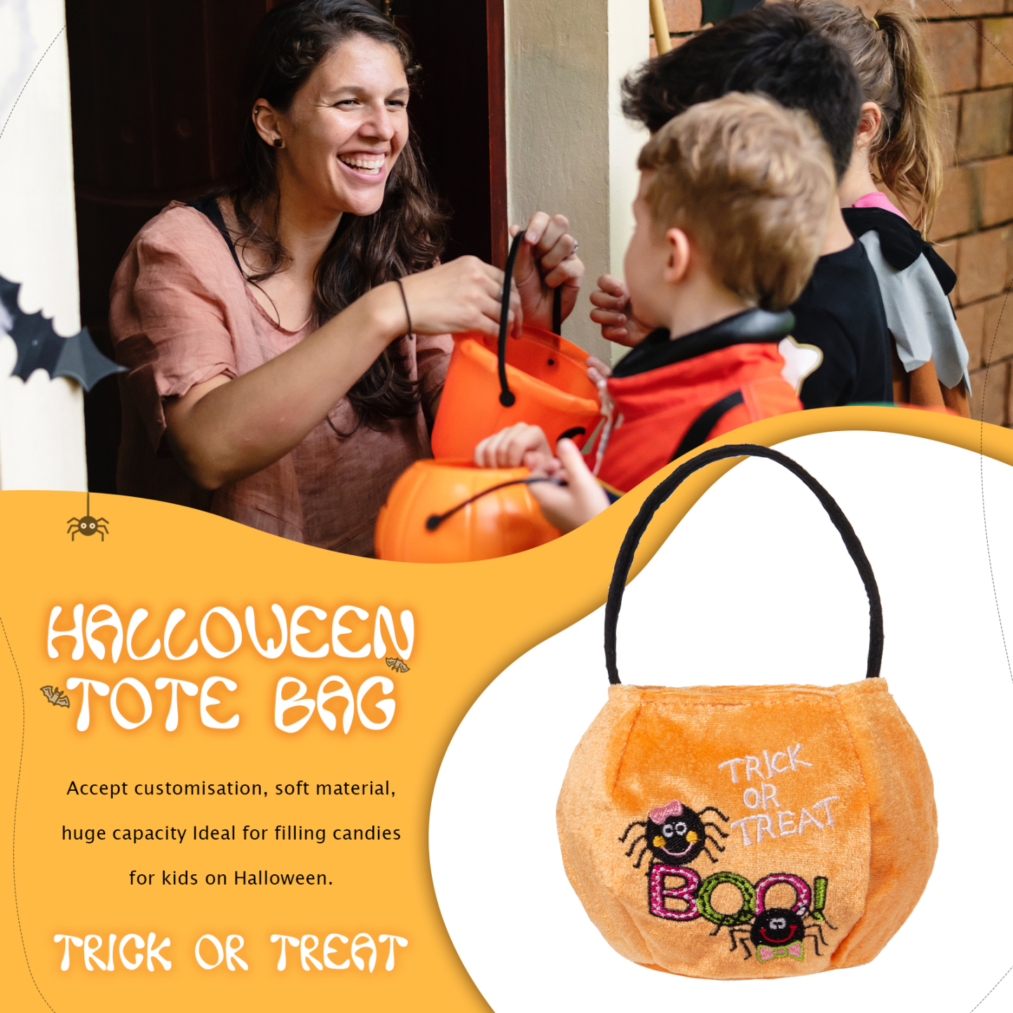 Halloween Tote Bag Custom 1 Name Pumpkin Tote Bag Halloween Candy Bag for Kids-Jessemade AU