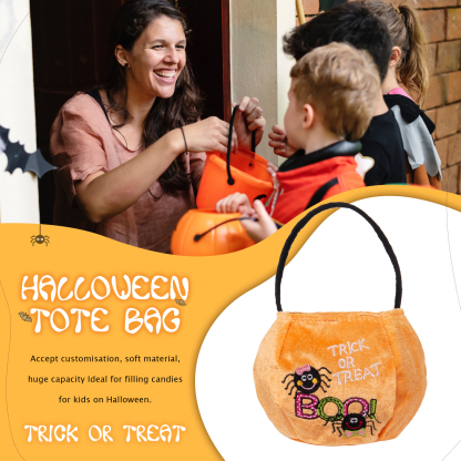 Halloween Tote Bag Custom 1 Name Pumpkin Tote Bag Halloween Candy Bag for Kids-Jessemade AU