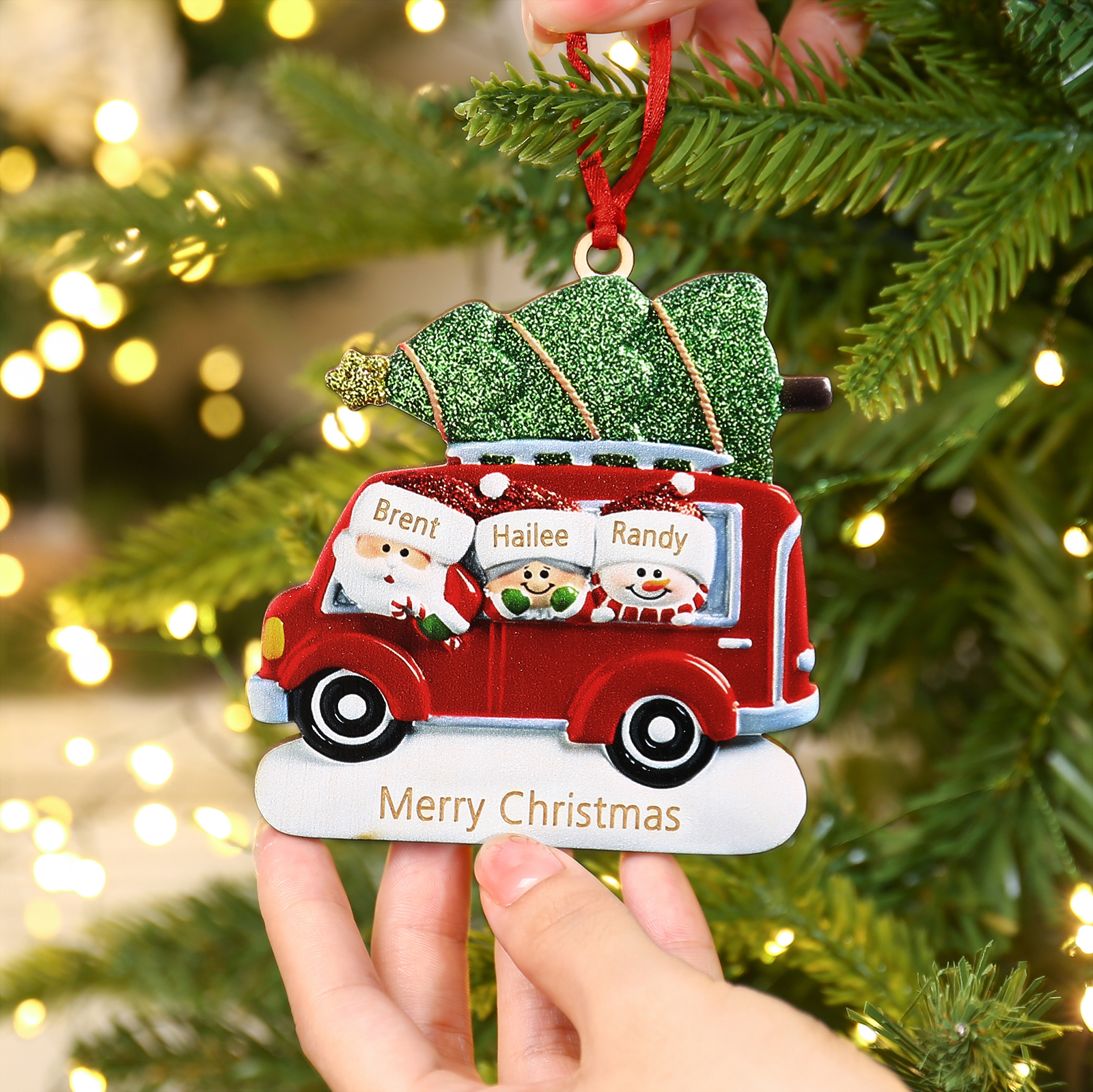 3 Names - Personalised Christmas Snowman Ornament Customised Names & Text Wooden Car Hanging Ornaments Christmas Gift for Family-Jessemade AU