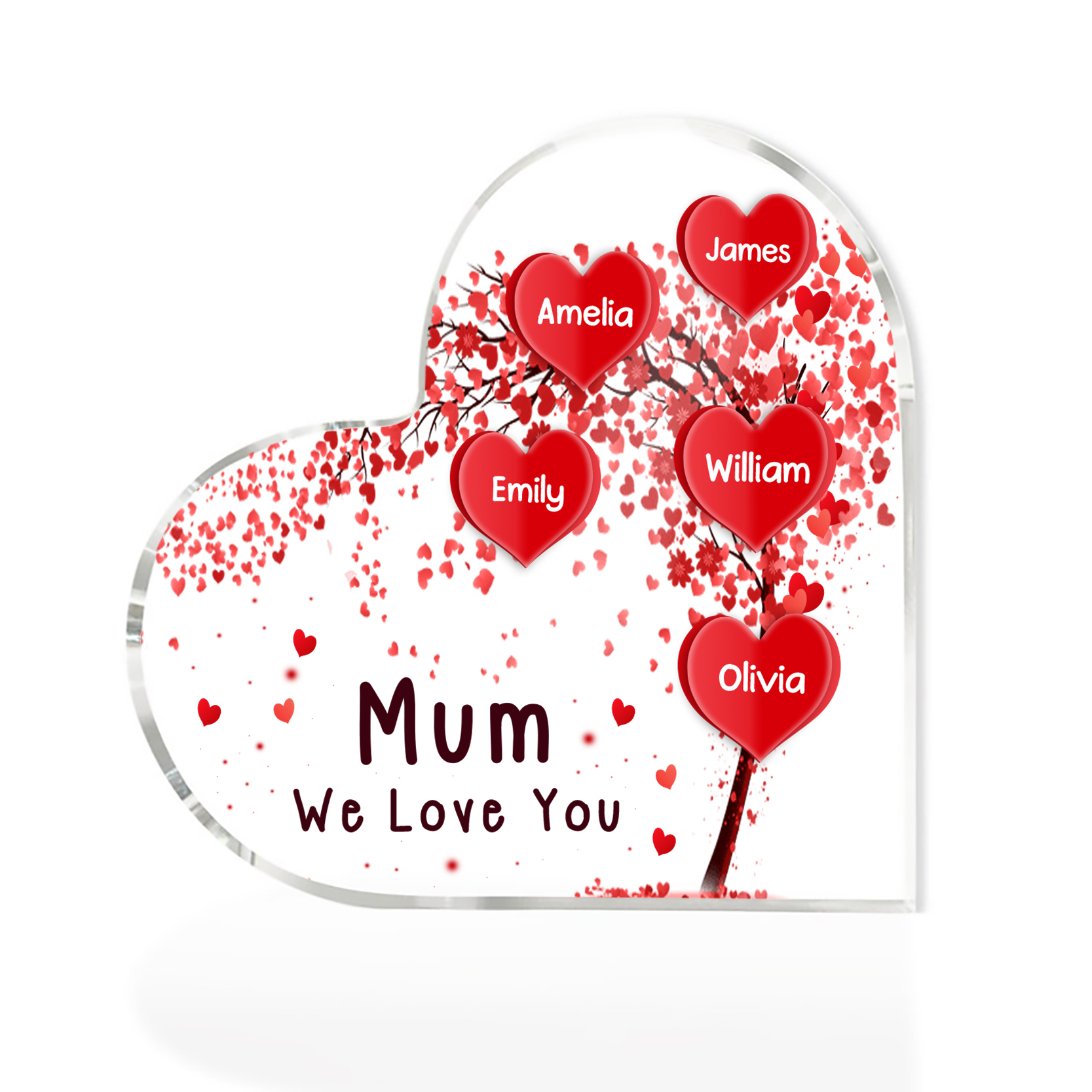 5 Names - Personalised Acrylic Heart Keepsake Custom Text Red Tree Ornaments Gifts for Grandma/Mother-Jessemade AU
