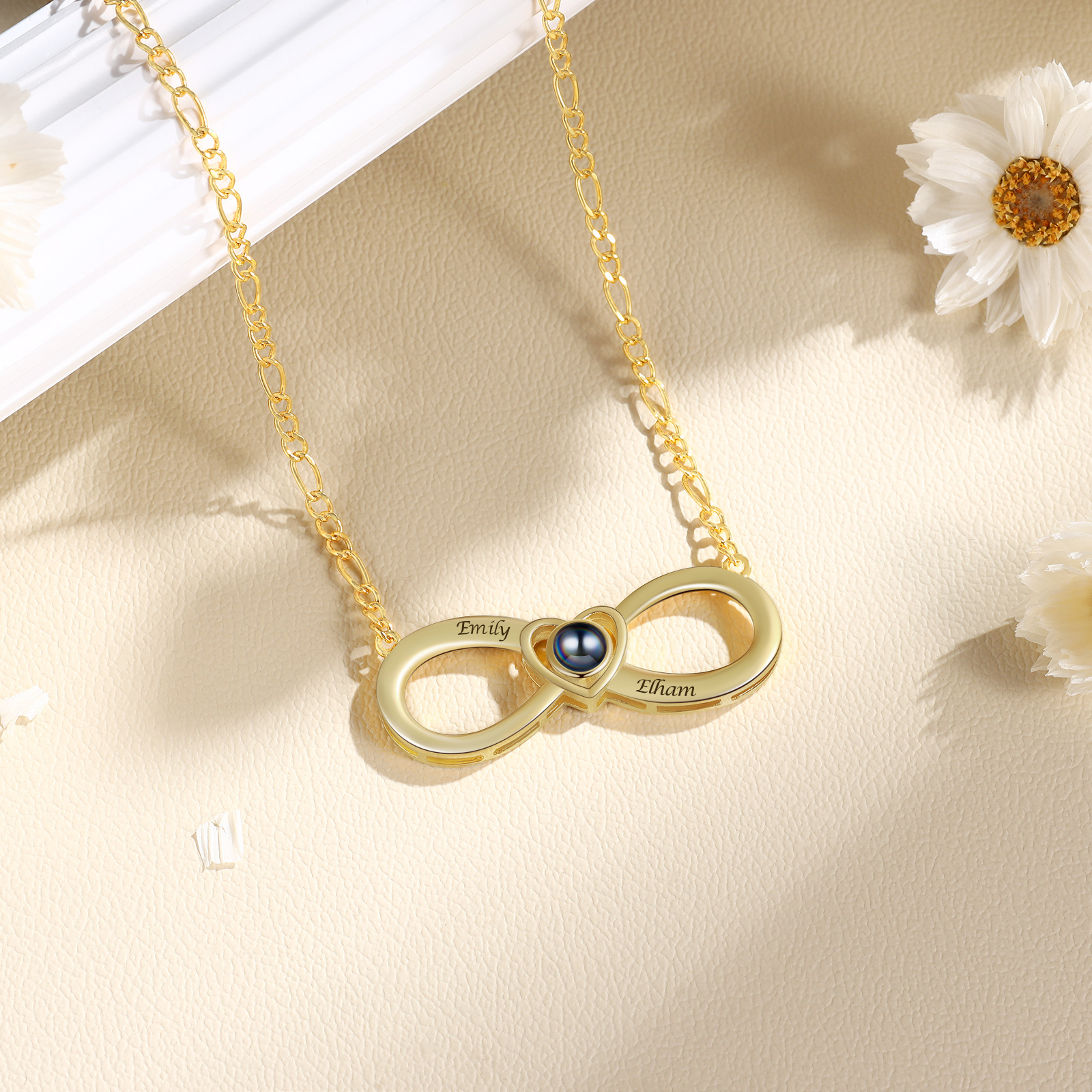 2 Names - Personalised Photo Projection Necklace Custom Name Infinity Love Necklace Gift for Her-Jessemade AU
