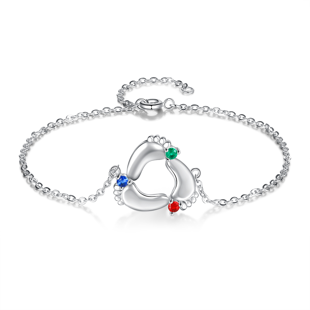 Personalised Baby Foot Bracelet With 3 Birthstones Engraved Names Gift For Mother-Jessemade AU