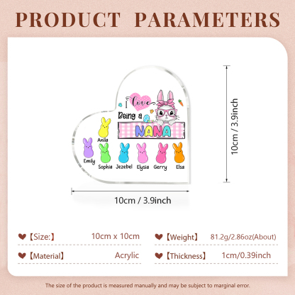 8 Names - Personalised Acrylic Heart Keepsake Custom Names Bunny Ornaments Gifts for Grandma/Mother-Jessemade AU