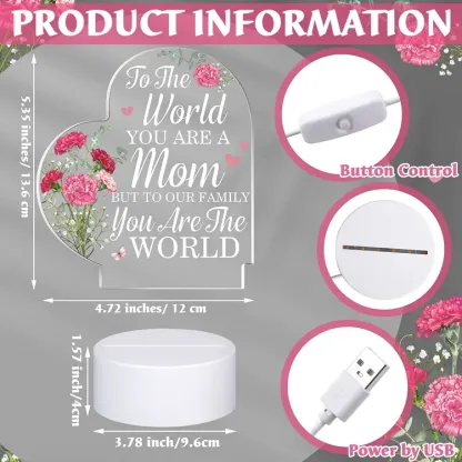 To My Mom- Carnation Flower Heart Night Light LED Lamp Bedroom Decoration For Mother-Jessemade AU