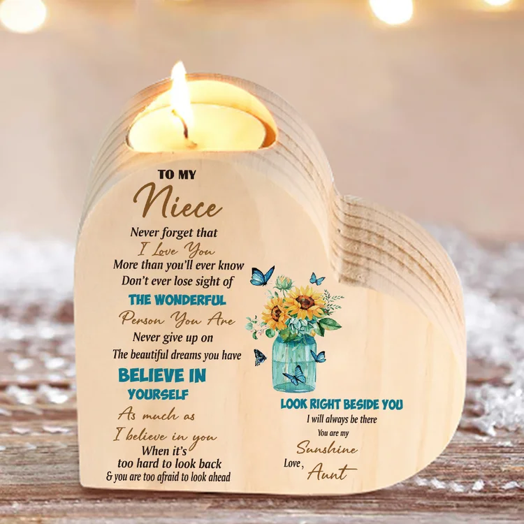 To My Niece Heart Candle Holder Believe in Yourself Wooden Candlestick-Jessemade AU