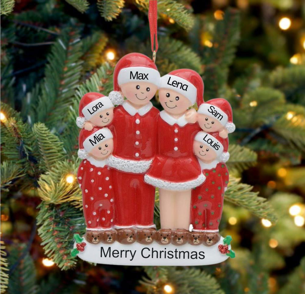 4 Names - Personalized Wooden Christmas Ornaments Custom Name & Text Christmas Pajama Party Pendants Family of 4 Gift For Family-Jessemade AU