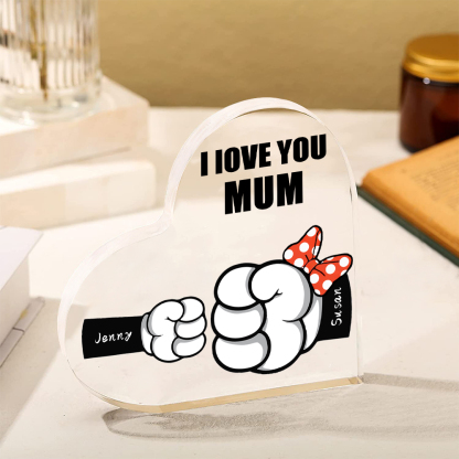 2 Names - Personalised Acrylic Heart Keepsake Custom Name & Text Fist Bump Ornaments Gifts for Family-Jessemade AU
