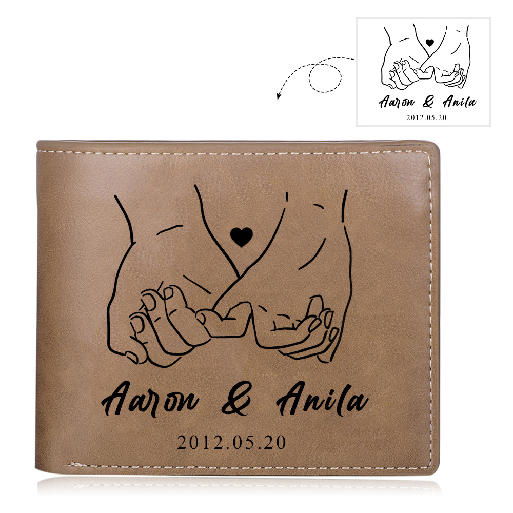 Personalised Leather Wallet Customised 2 Names & Date Wallet Pinky Swear Valentine's Day Gifts for Husband/Boyfriend-Jessemade AU