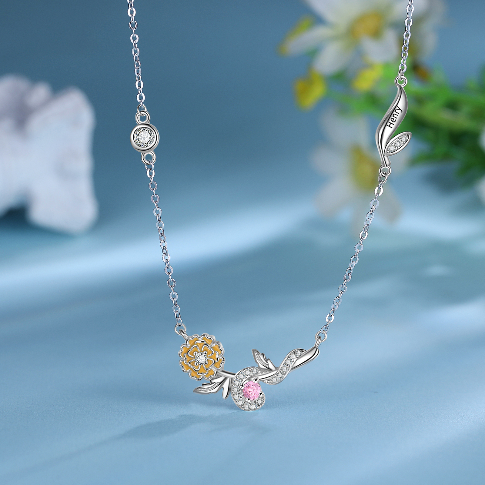 Personalised October Birthflower Necklace With Birthstone Best Gift For Her-Jessemade AU