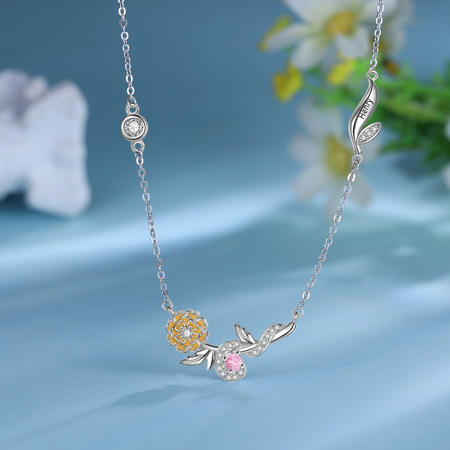 Personalised October Birthflower Necklace With Birthstone Best Gift For Her-Jessemade AU